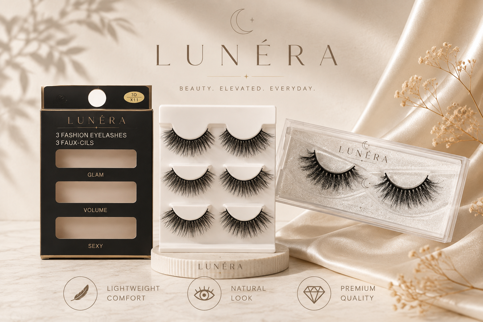LUNÉRA 3D Natural Volume Lashes - Lightweight False Eyelashes